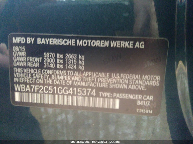2016 BMW 7 Series, VIN: WBA7F2C51GG415374