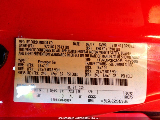 Ford FOCUS SE 2014 1FADP3K20EL139585 Image 9