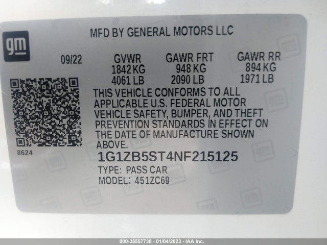 Chevrolet MALIBU LS 2022 1G1ZB5ST4NF215125 Image 10
