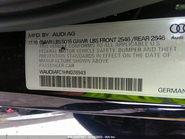 2017 Audi A6, VIN: WAUC8AFC1HN078943