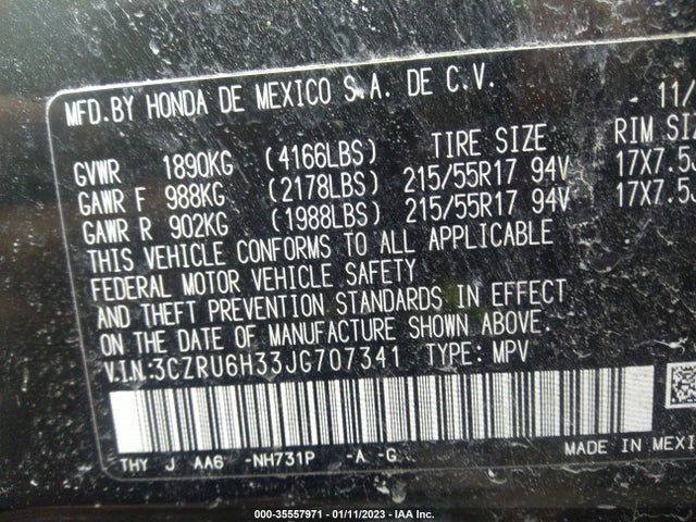 Honda HR-V LX 2018 3CZRU6H33JG707341 Image 11