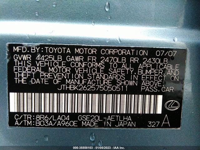 Lexus IS 250 2007 JTHBK262575050511 Image 10