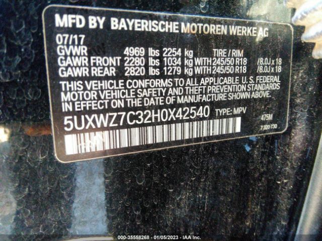 5UXWZ7C32H0X42540 BMW X3 Sdrive28i