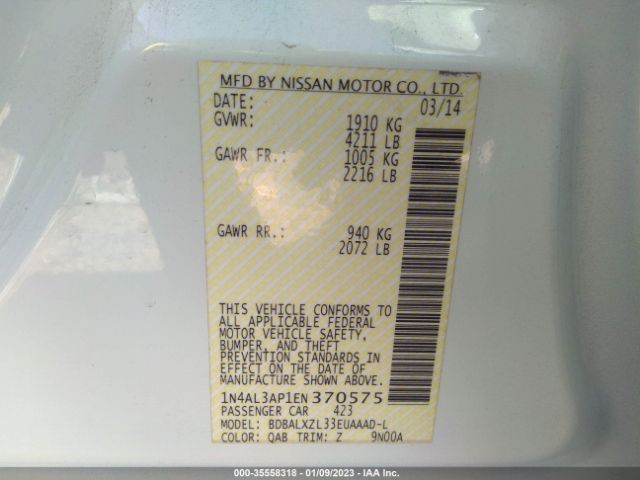 1N4AL3AP1EN370575 Nissan Altima 2.5 Sl