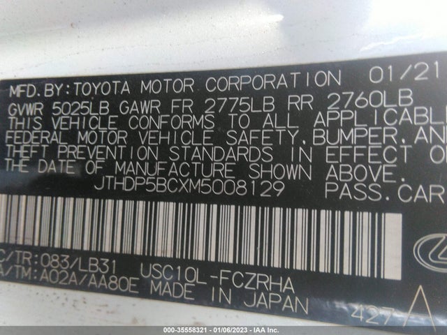 2021 Lexus RC, VIN: JTHDP5BCXM5008129