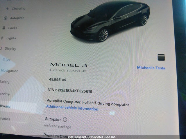 2019 Tesla 3, VIN: 5YJ3E1EA4KF325616