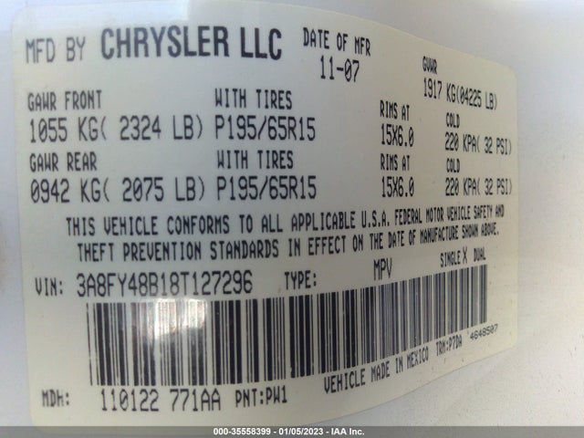 Chrysler Pt Cruiser 2008 3A8FY48B18T127296 Image 10