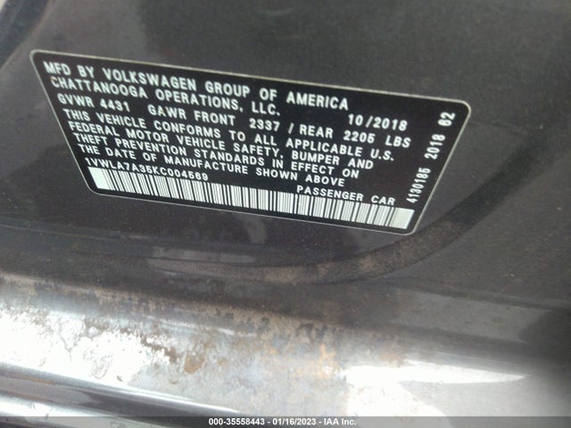 2019 Volkswagen Passat, VIN: 1VWLA7A35KC004569