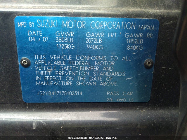 JS2YB417175102314 Suzuki Sx4 Sport Pkg