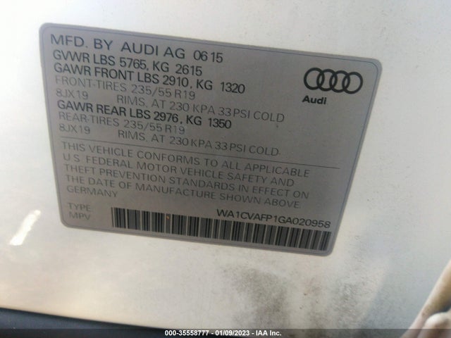 2016 AUDI Q5 PREMIUM PLUS VIN: WA1CVAFP1GA020958