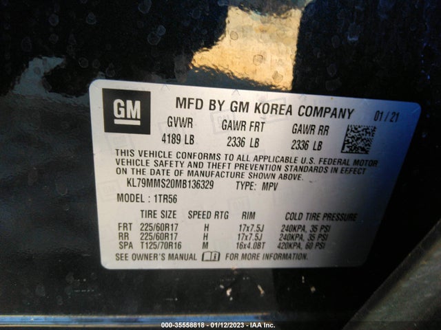 2021 Chevrolet Trailblazer, VIN: KL79MMS20MB136329
