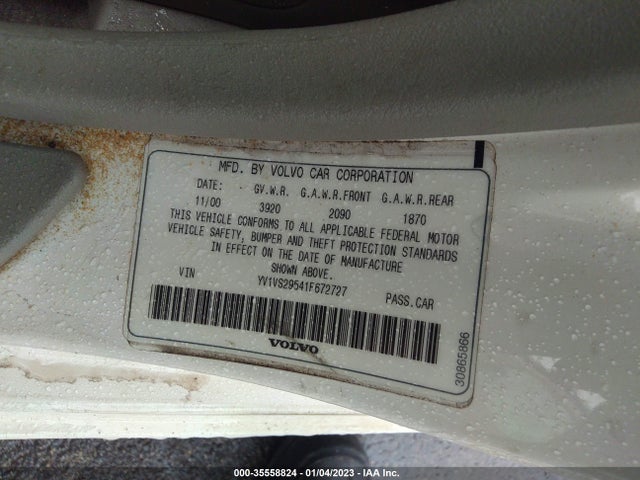 2001 VOLVO S40 VIN: YV1VS29541F672727