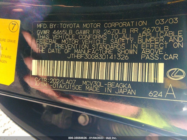 Lexus ES 300 2003 JTHBF30G830141326 Image 11