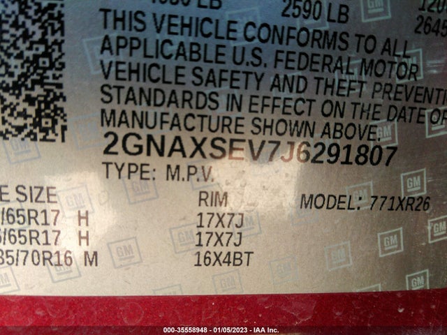 Chevrolet EQUINOX LT 2018 2GNAXSEV7J6291807 Image 10