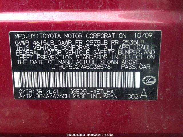 Lexus IS 250 2010 JTHCF5C29A5038576 Image 9