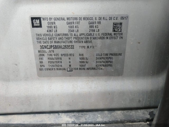 2017 Chevrolet Trax, VIN: 3GNCJPSB6HL263522