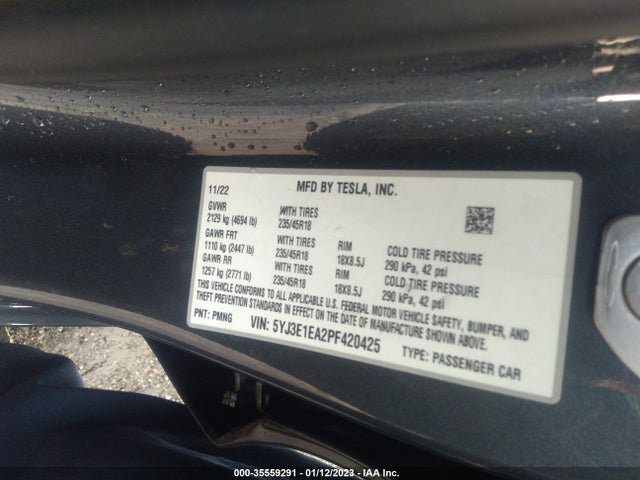 Tesla MODEL 3 2023 5YJ3E1EA2PF420425 Image 9