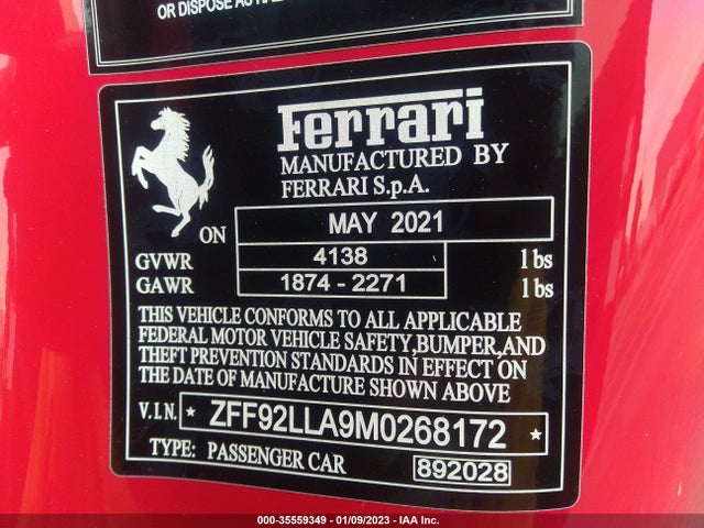 2021 Ferrari F8, VIN: ZFF92LLA9M0268172