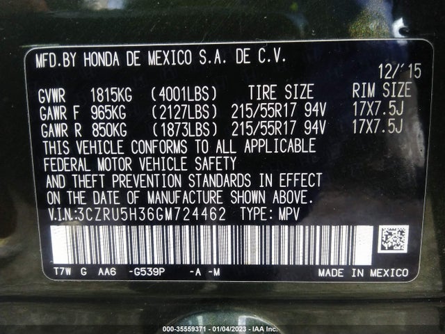 Honda HR-V LX 2016 3CZRU5H36GM724462 Image 9