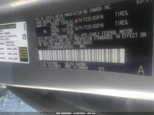 2021 Lexus RX, VIN: 2T2HZMDAXMC285283