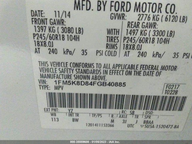 2015 Ford Explorer, VIN: 1FM5K8D84FGB40885