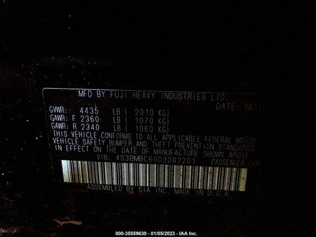 4S3BMBC60D3002201 Subaru Legacy 2.5i Premium