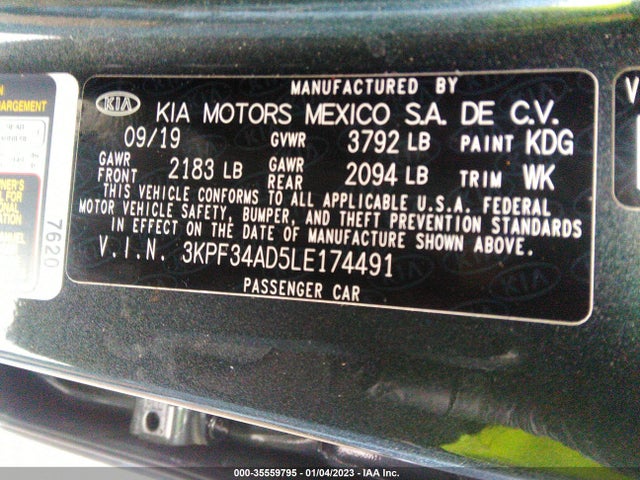 2020 KIA FORTE GT LINE VIN: 3KPF34AD5LE174491