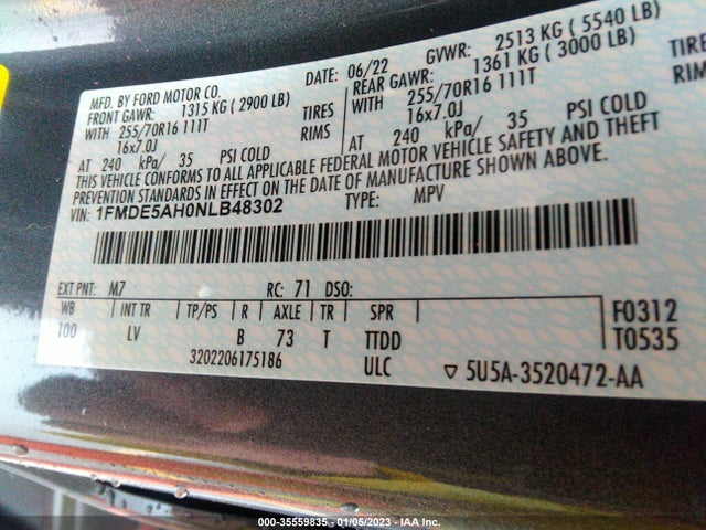 2022 Ford Bronco, VIN: 1FMDE5AH0NLB48302