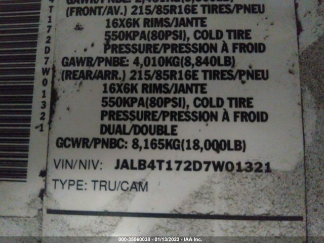 2013 ISUZU COMMERCIAL VAN VIN: JALB4T172D7W01321