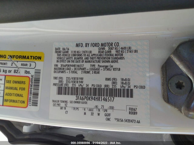 2017 Ford Fusion, VIN: 3FA6P0K94HR146517