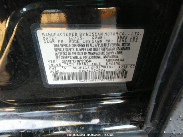 2016 NISSAN SENTRA SV VIN: 3N1AB7AP1GY209544