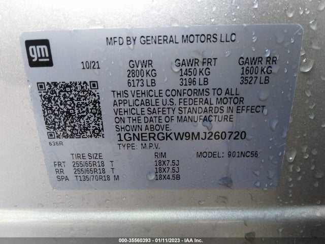 Chevrolet Traverse Lt Cloth 2021 1GNERGKW9MJ260720 Image 9