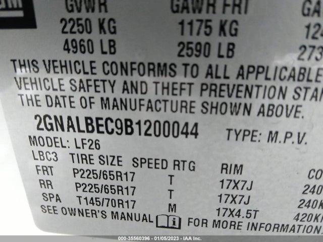 Chevrolet EQUINOX LS 2011 2GNALBEC9B1200044 Image 9