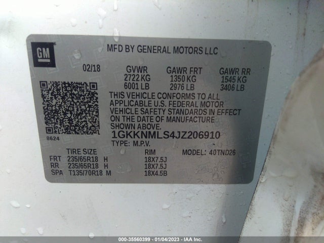 2018 GMC Acadia, VIN: 1GKKNMLS4JZ206910