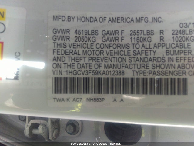 2019 Honda Accord, VIN: 1HGCV3F59KA012388