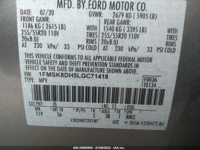 2020 Ford Explorer, VIN: 1FMSK8DH5LGC71418