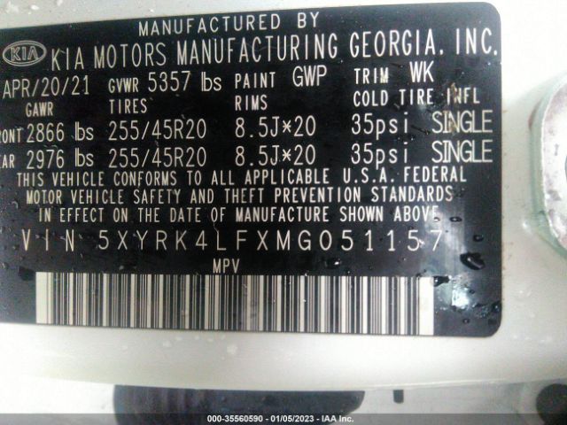 5XYRK4LFXMG051157 KIA SORENTO SX