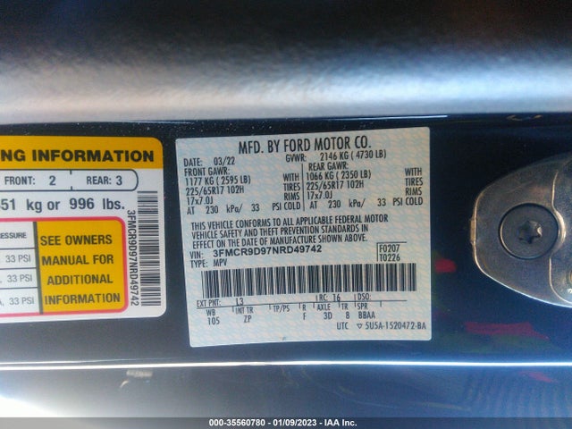 2022 Ford Bronco, VIN: 3FMCR9D97NRD49742