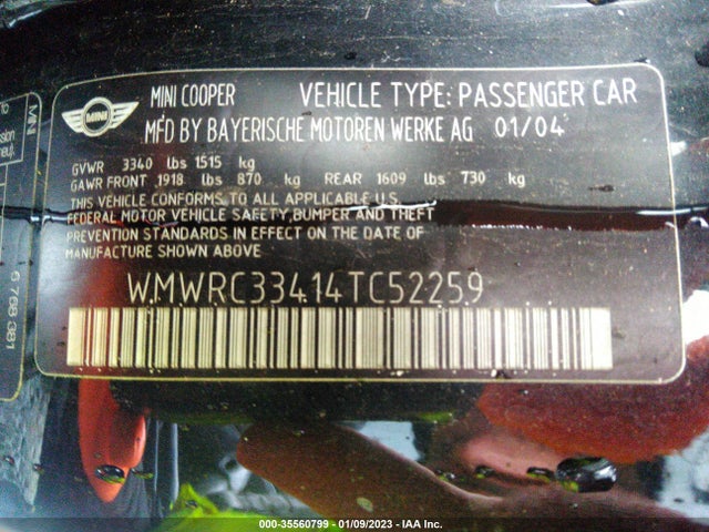 Mini COOPER HARDTOP 2004 WMWRC33414TC52259 Image 10