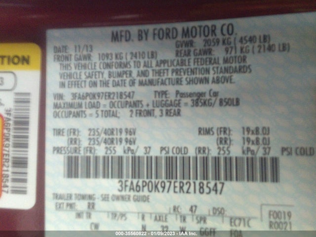 2014 FORD FUSION TITANIUM VIN: 3FA6P0K97ER218547