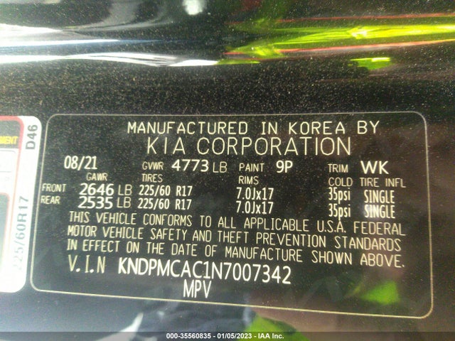 2022 KIA SPORTAGE LX VIN: KNDPMCAC1N7007342