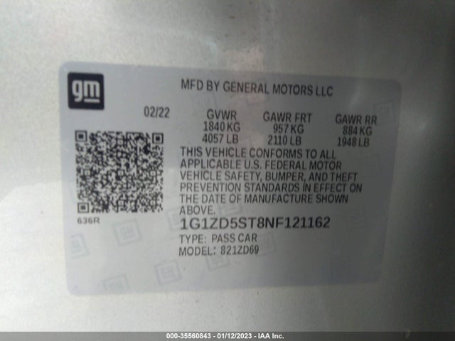 Chevrolet MALIBU LT 2022 1G1ZD5ST8NF121162 Image 9