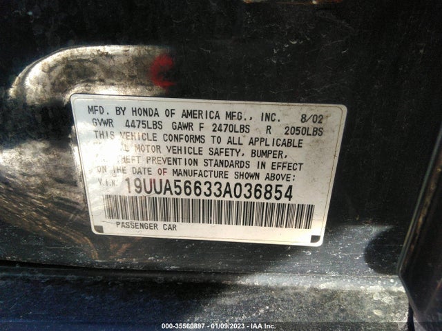 2003 ACURA TL VIN: 19UUA56633A036854