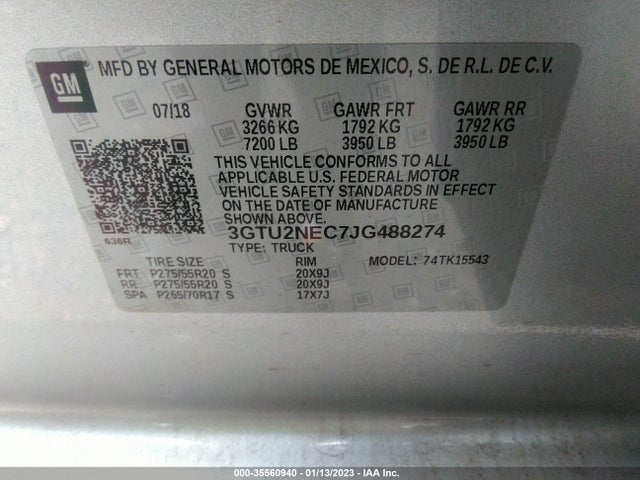 2018 GMC Sierra 1500, VIN: 3GTU2NEC7JG488274