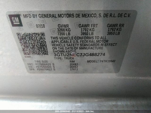 3GTU2NEC7JG488274 GMC Sierra 1500 Slt