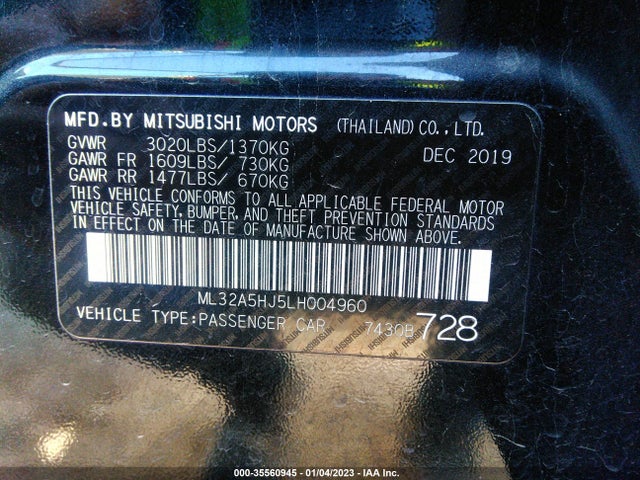 2020 Mitsubishi Mirage, VIN: ML32A5HJ5LH004960