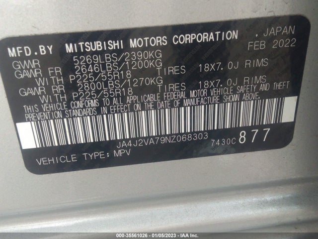 2022 Mitsubishi Outlander, VIN: JA4J2VA79NZ068303