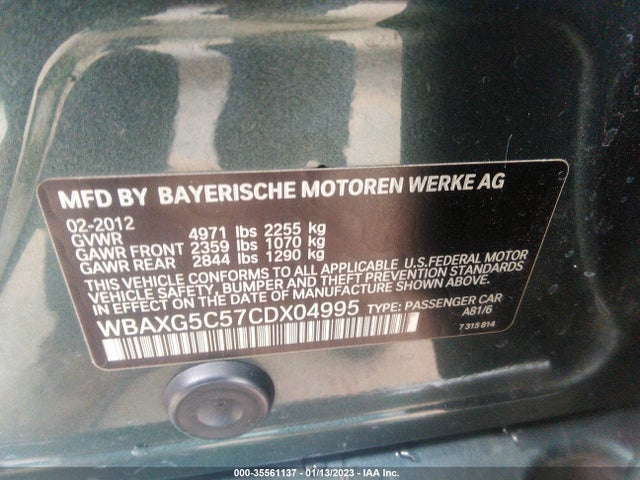 2012 BMW 5 SERIES 528I VIN: WBAXG5C57CDX04995