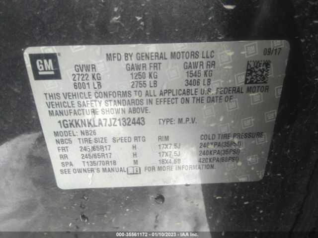1GKKNKLA7JZ132443 GMC ACADIA SLE