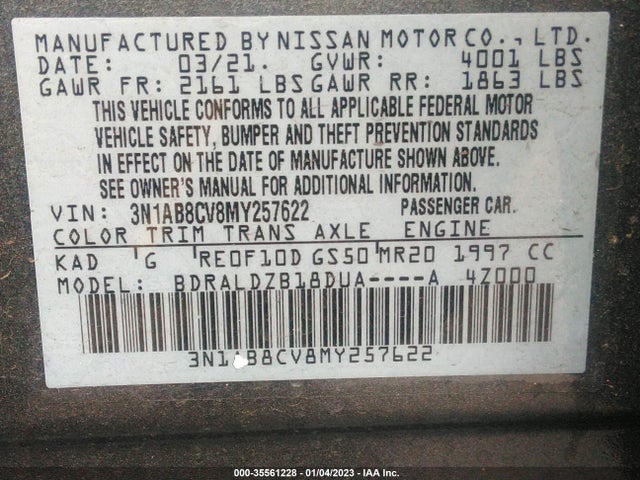 2021 NISSAN SENTRA SV VIN: 3N1AB8CV8MY257622